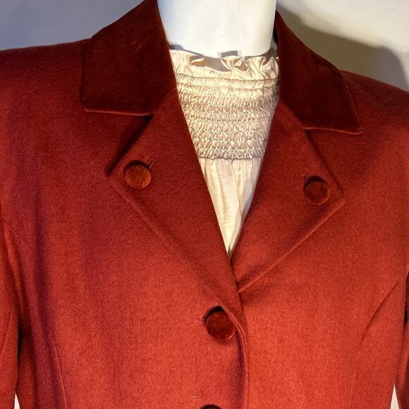 Cambridge Dry Goods SZ 4 Vintage Brick Red Velvet Trim Wool Blazer Old $ Academi - Picture 3 of 7